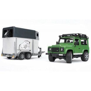 Игрушечный джип Bruder Land Rover Defender с прицепом для лошадей и лошадкой, 1:16 02592 фото