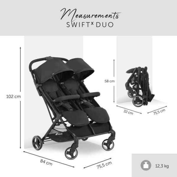 Прогулочная коляска для двойни Hauck Swift X Duo чёрная 50004-0 фото