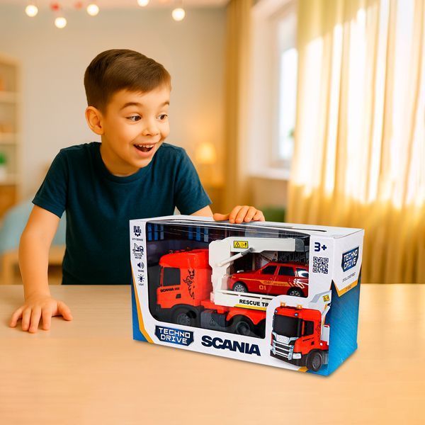 Игрушечный эвакуатор TechnoDrive Big Truck Scania с машиной (свет, звук) 6408KS фото