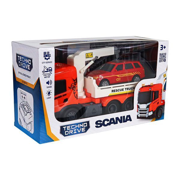 Игрушечный эвакуатор TechnoDrive Big Truck Scania с машиной (свет, звук) 6408KS фото