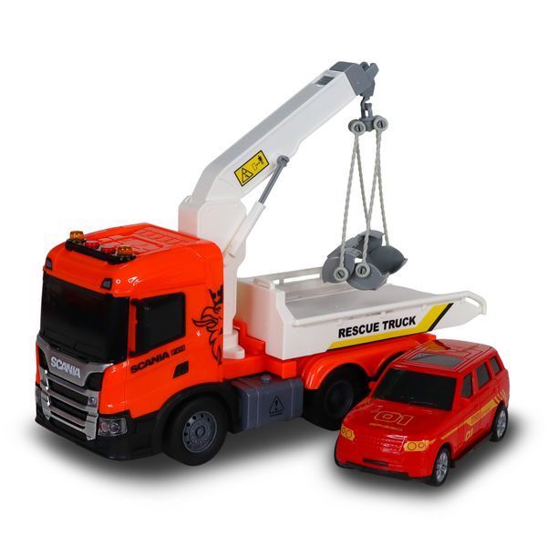 Игрушечный эвакуатор TechnoDrive Big Truck Scania с машиной (свет, звук) 6408KS фото