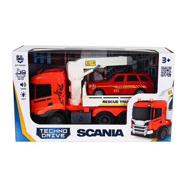 Игрушечный эвакуатор TechnoDrive Big Truck Scania с машиной (свет, звук) 6408KS фото