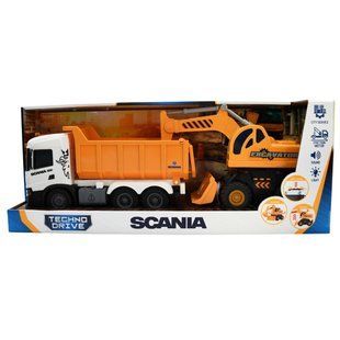 Игрушечный набор спецтехники TechnoDrive 2 in 1 Truck самосвал Scania и экскаватор 8001KS фото