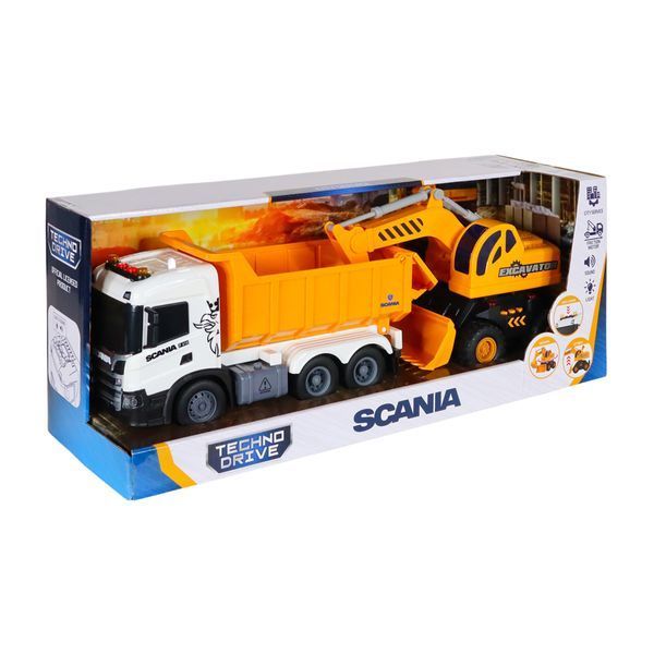 Игрушечный набор спецтехники TechnoDrive 2 in 1 Truck самосвал Scania и экскаватор 8001KS фото