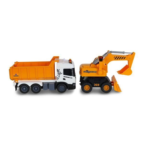 Игрушечный набор спецтехники TechnoDrive 2 in 1 Truck самосвал Scania и экскаватор 8001KS фото