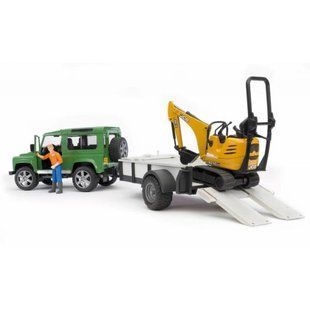 Автомобиль Bruder Land Rover Defender с прицепом и мини-экскаватором CAT, 1:16 02593 фото