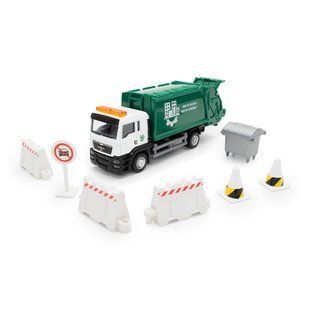 Мусоровоз TechnoDrive MAN с контейнером и дорожными знаками, 1:64 250431U фото