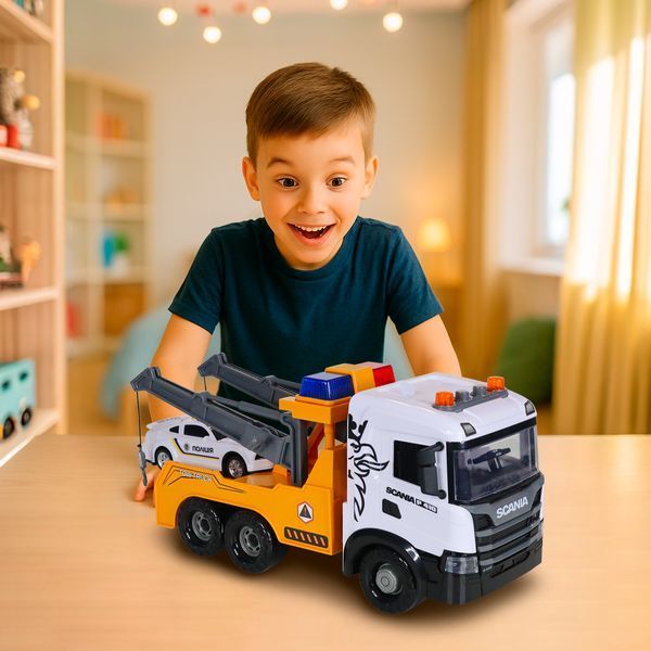 Іграшковий евакуатор TechnoDrive Mid Truck Scania з поліцейською машиною, 38 см 3004KS фото