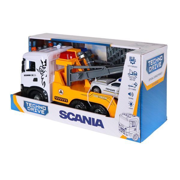 Іграшковий евакуатор TechnoDrive Mid Truck Scania з поліцейською машиною, 38 см 3004KS фото